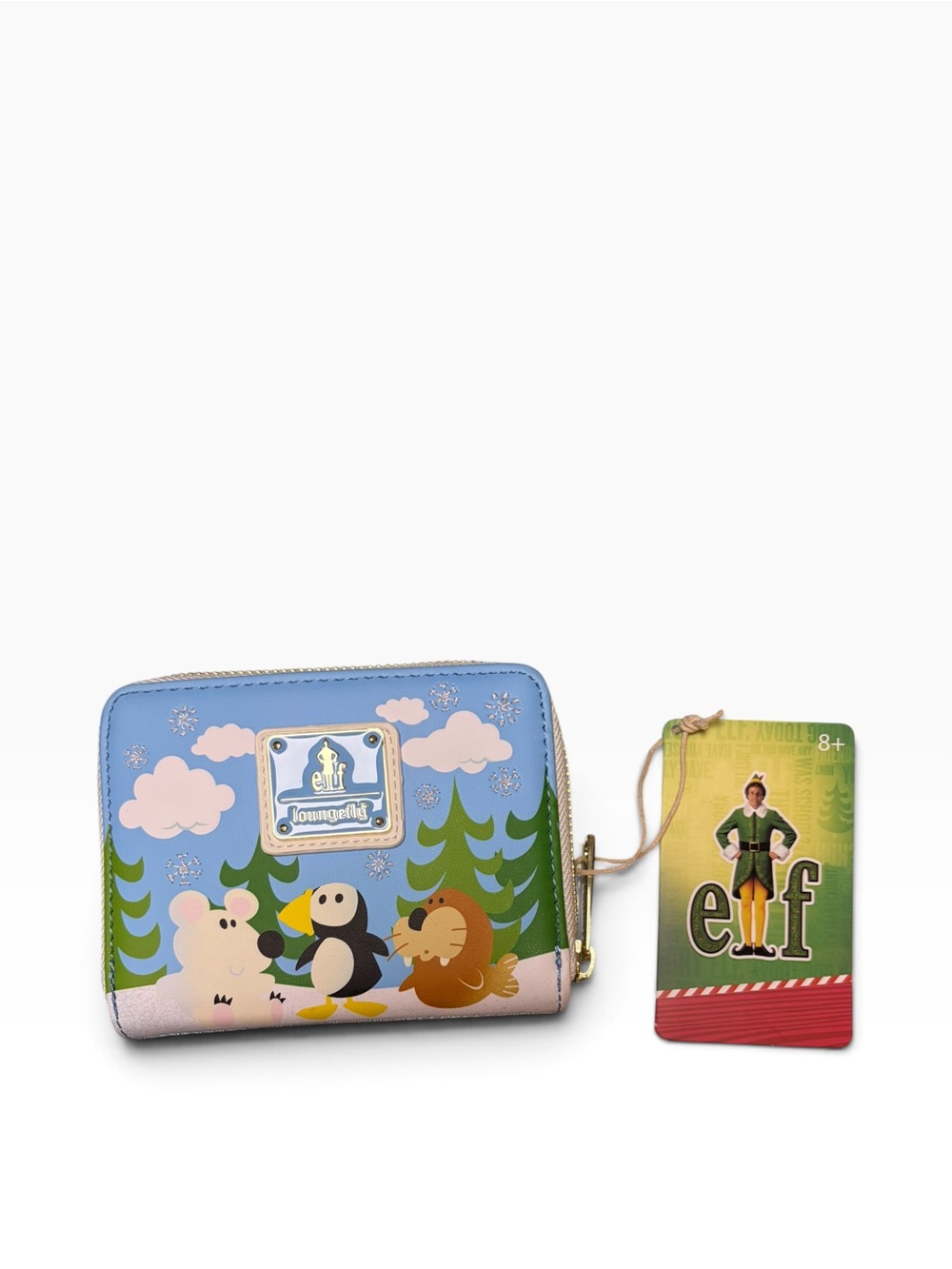 Loungefly Elf Buddy Blue Holiday Winter Zip Around Wallet with Forest Friends